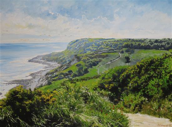 Dave Edmonds, four oils on canvas, views of Icklesham and Ecclesbourne Glen, 37 x 49cm